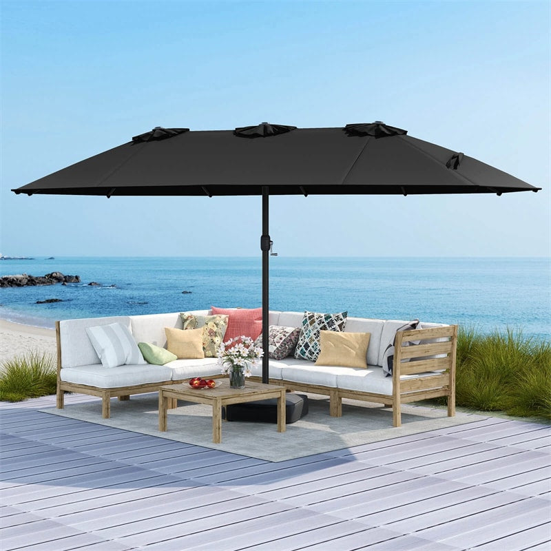 15FT Double Sided Patio Umbrella with Cross Base & Crank, Extra Large Steel Outdoor Market Umbrella UV Protection for Backyard, Poolside