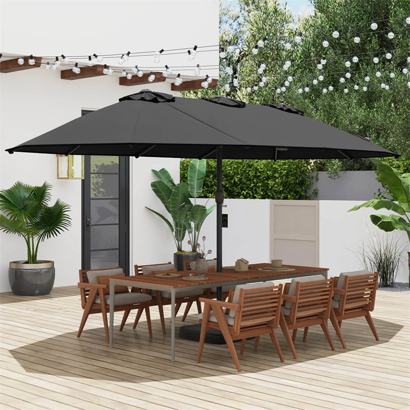 15FT Double Sided Patio Umbrella with Cross Base & Crank, Extra Large Steel Outdoor Market Umbrella UV Protection for Backyard, Poolside