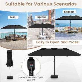 15FT Double Sided Patio Umbrella with Cross Base & Crank, Extra Large Steel Outdoor Market Umbrella UV Protection for Backyard, Poolside