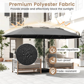 15FT Double Sided Patio Umbrella with Cross Base & Crank, Extra Large Steel Outdoor Market Umbrella UV Protection for Backyard, Poolside