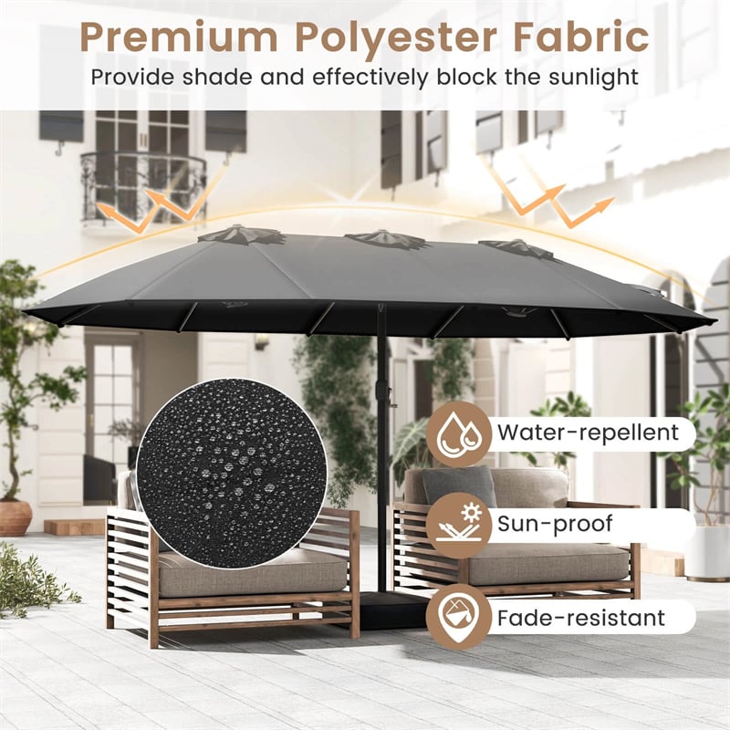 15FT Double Sided Patio Umbrella with Cross Base & Crank, Extra Large Steel Outdoor Market Umbrella UV Protection for Backyard, Poolside