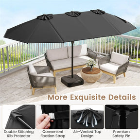 15FT Double Sided Patio Umbrella with Cross Base & Crank, Extra Large Steel Outdoor Market Umbrella UV Protection for Backyard, Poolside