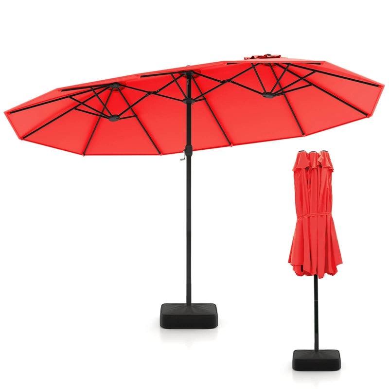 15FT Double Sided Patio Umbrella with Cross Base & Crank, Extra Large Steel Outdoor Market Umbrella UV Protection for Backyard, Poolside