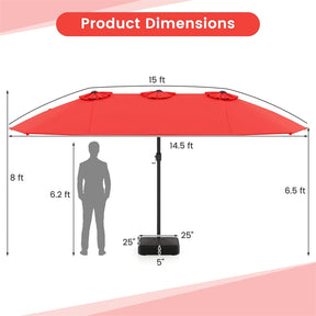 15FT Double Sided Patio Umbrella with Cross Base & Crank, Extra Large Steel Outdoor Market Umbrella UV Protection for Backyard, Poolside