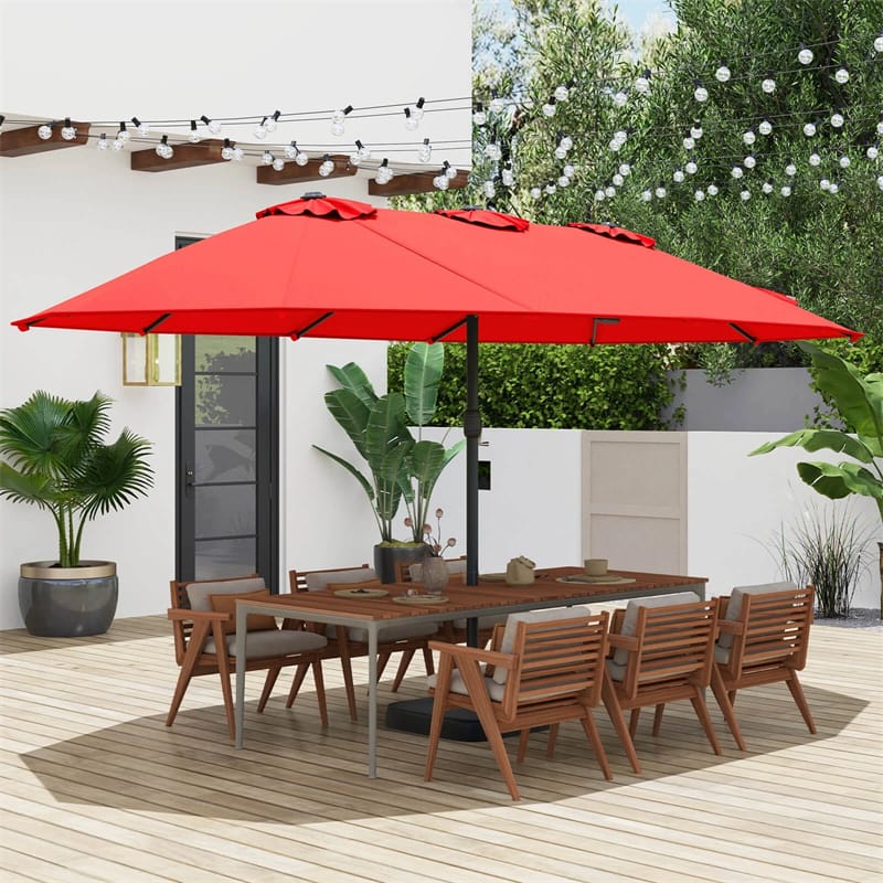 15FT Double Sided Patio Umbrella with Cross Base & Crank, Extra Large Steel Outdoor Market Umbrella UV Protection for Backyard, Poolside