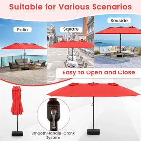 15FT Double Sided Patio Umbrella with Cross Base & Crank, Extra Large Steel Outdoor Market Umbrella UV Protection for Backyard, Poolside