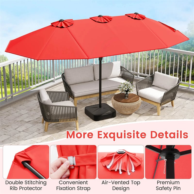 15FT Double Sided Patio Umbrella with Cross Base & Crank, Extra Large Steel Outdoor Market Umbrella UV Protection for Backyard, Poolside