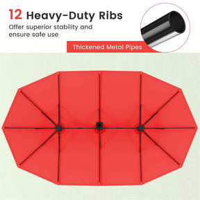 15FT Double Sided Patio Umbrella with Cross Base & Crank, Extra Large Steel Outdoor Market Umbrella UV Protection for Backyard, Poolside