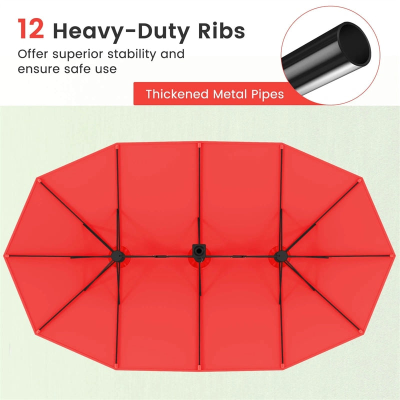 15FT Double Sided Patio Umbrella with Cross Base & Crank, Extra Large Steel Outdoor Market Umbrella UV Protection for Backyard, Poolside