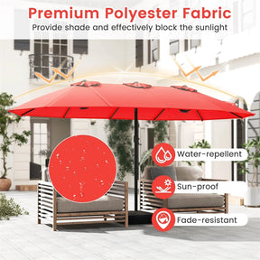15FT Double Sided Patio Umbrella with Cross Base & Crank, Extra Large Steel Outdoor Market Umbrella UV Protection for Backyard, Poolside