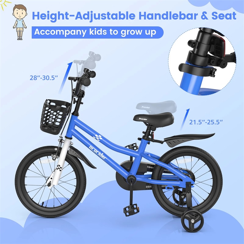 12-20 Inch Kids Bike with Removable Training Wheels, Basket & Bell for 3-8 Years Old Boys Girls, Adjustable Children Bicycle