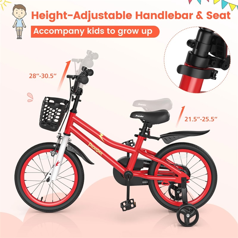 12-20 Inch Kids Bike with Removable Training Wheels, Basket & Bell for 3-8 Years Old Boys Girls, Adjustable Children Bicycle