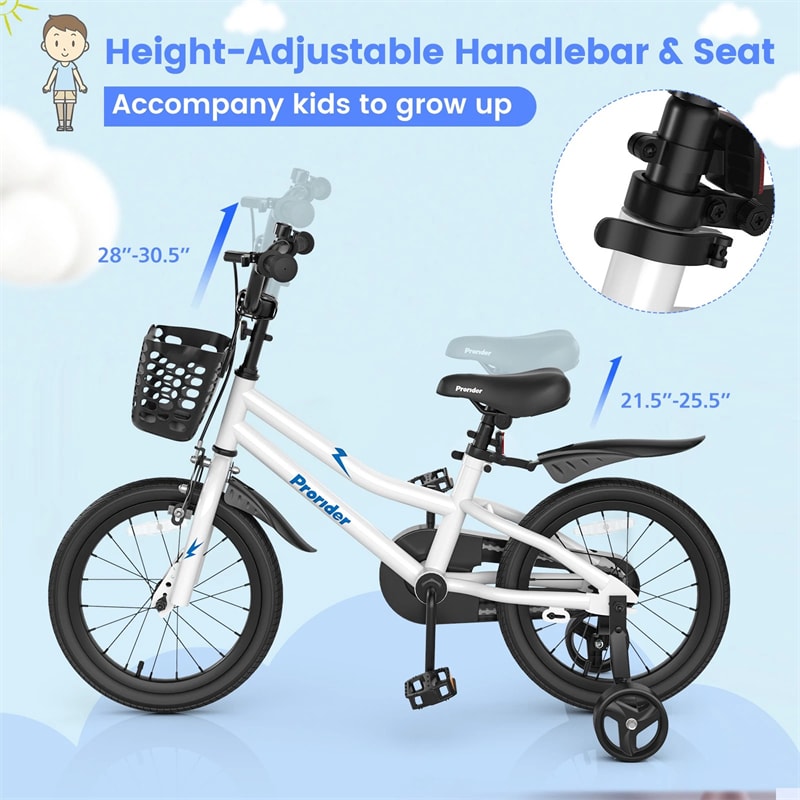 12-20 Inch Kids Bike with Removable Training Wheels, Basket & Bell for 3-8 Years Old Boys Girls, Adjustable Children Bicycle