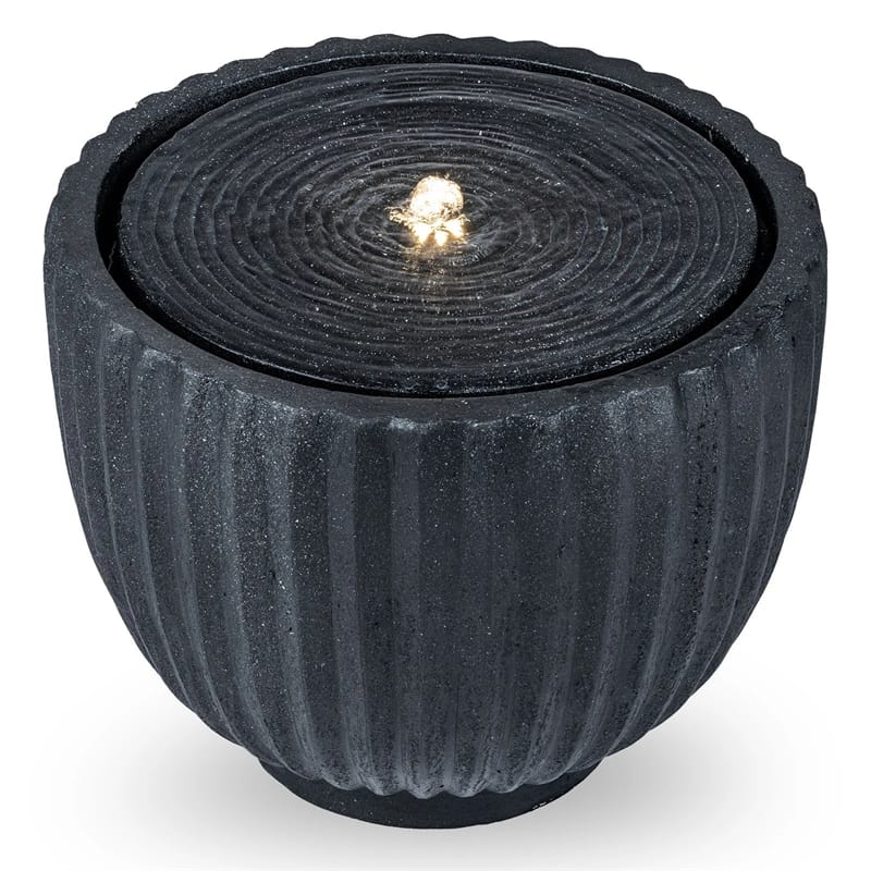 18" Round Outdoor Sphere Water Fountain with 6 LED Lights & Adjustable Pump, Stone Gray Resin Bubbling Fountain for Garden Patio Porch Decor