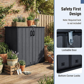 175 Gallon Outdoor Storage Shed, All-Weather Resin Patio Storage Box with Floor, Lockable Door & Removable Shelf, Waterproof Garden Tool Shed