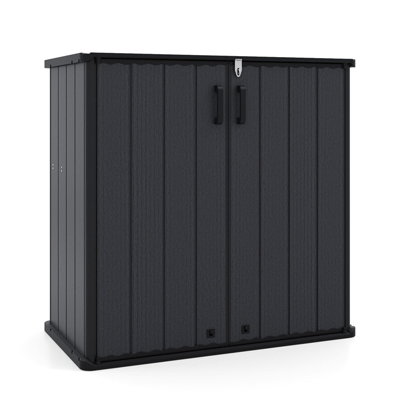 175 Gallon Outdoor Storage Shed, All-Weather Resin Patio Storage Box with Floor, Lockable Door & Removable Shelf, Waterproof Garden Tool Shed