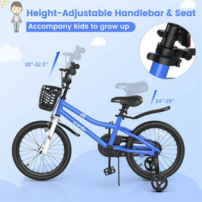 12-20 Inch Kids Bike with Removable Training Wheels, Basket & Bell for 3-8 Years Old Boys Girls, Adjustable Children Bicycle