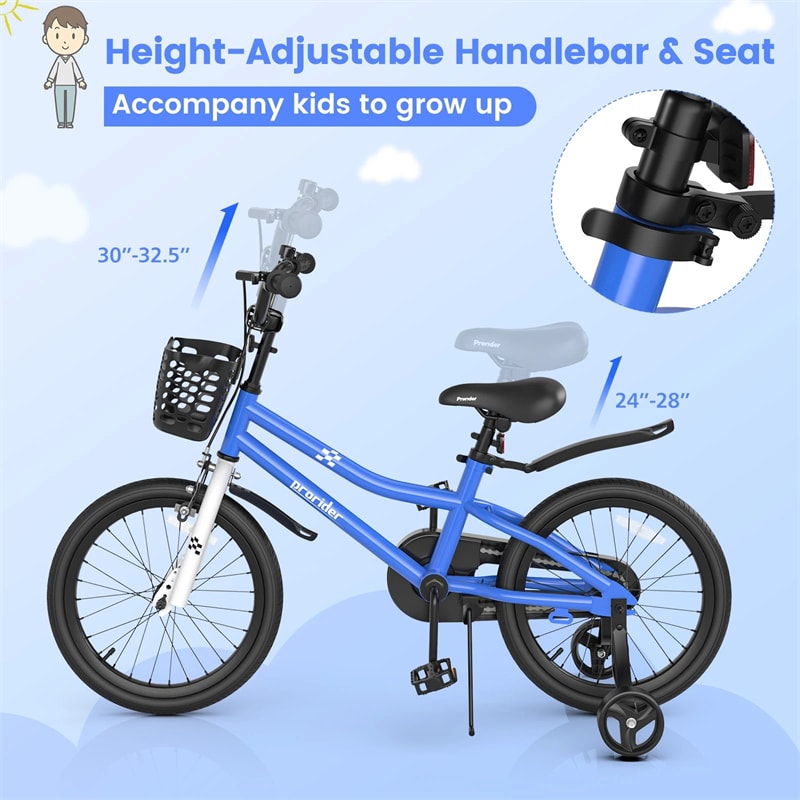 12-20 Inch Kids Bike with Removable Training Wheels, Basket & Bell for 3-8 Years Old Boys Girls, Adjustable Children Bicycle