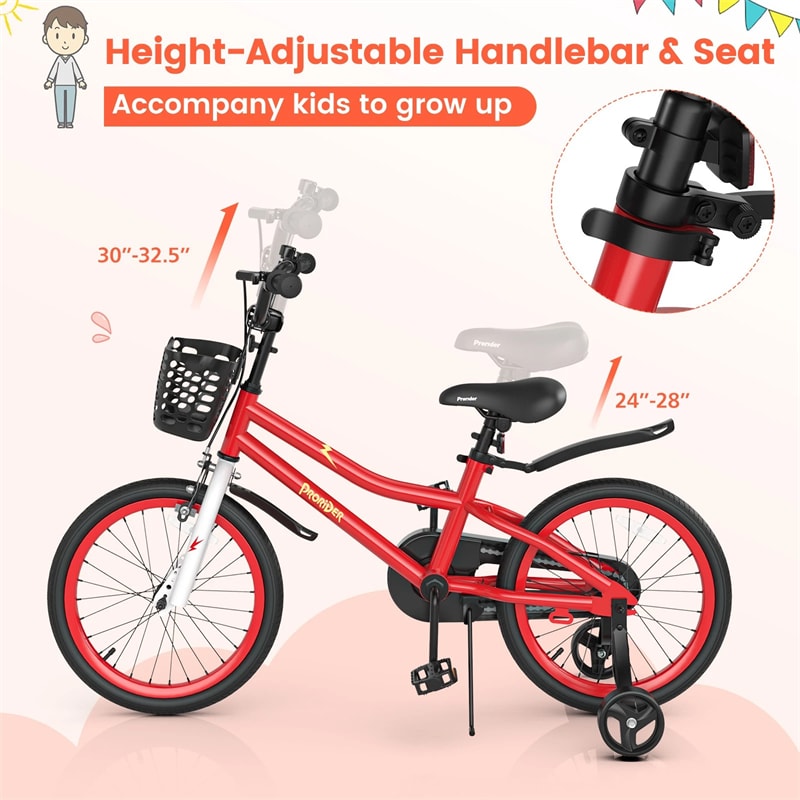 12-20 Inch Kids Bike with Removable Training Wheels, Basket & Bell for 3-8 Years Old Boys Girls, Adjustable Children Bicycle