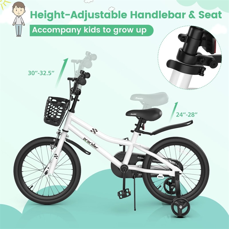12-20 Inch Kids Bike with Removable Training Wheels, Basket & Bell for 3-8 Years Old Boys Girls, Adjustable Children Bicycle