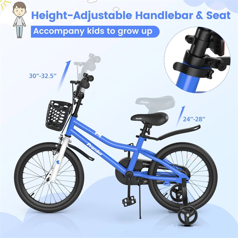 12-20 Inch Kids Bike with Removable Training Wheels, Basket & Bell for 3-8 Years Old Boys Girls, Adjustable Children Bicycle