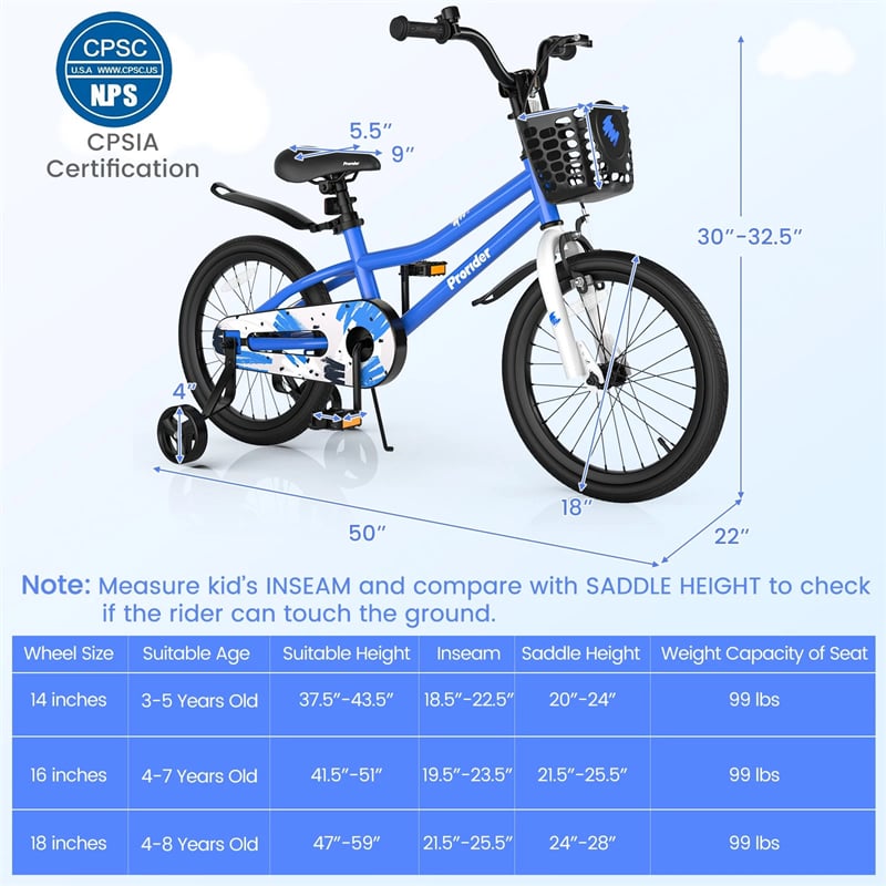 12-20 Inch Kids Bike with Removable Training Wheels, Basket & Bell for 3-8 Years Old Boys Girls, Adjustable Children Bicycle