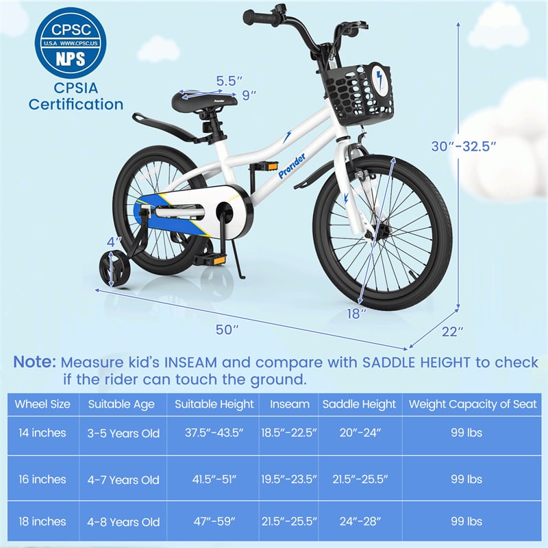 12-20 Inch Kids Bike with Removable Training Wheels, Basket & Bell for 3-8 Years Old Boys Girls, Adjustable Children Bicycle