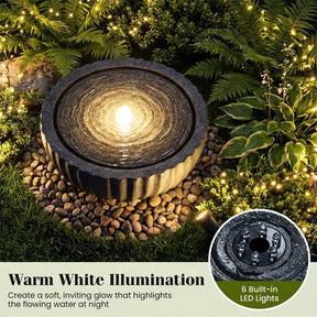 18" Round Outdoor Sphere Water Fountain with 6 LED Lights & Adjustable Pump, Stone Gray Resin Bubbling Fountain for Garden Patio Porch Decor