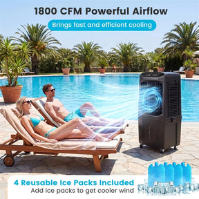 1800 CFM Swamp Cooler, 3-in-1 Evaporative Air Cooler with 7 Gal Detachable Water Tank, Remote & 12H Timer, Portable Cooling Fan for Home Patio Garage