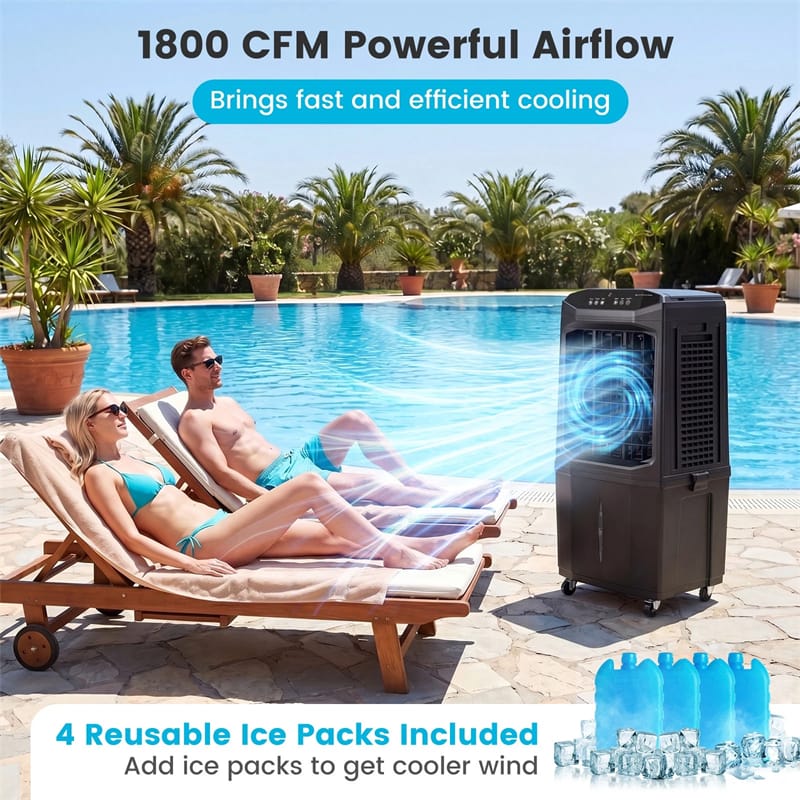 1800 CFM Swamp Cooler, 3-in-1 Evaporative Air Cooler with 7 Gal Detachable Water Tank, Remote & 12H Timer, Portable Cooling Fan for Home Patio Garage