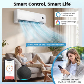18000 BTU 18.1 SEER2 208/230V Mini Split AC & Heater, WiFi Alexa Enabled Energy Efficient Inverter Ductless Heat Pump System, Cools Up to 1000 Sq. Ft