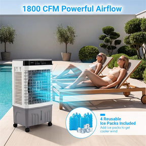 1800 CFM Swamp Cooler, 3-in-1 Evaporative Air Cooler w/ 4 Gal Water Tank, Remote, 3 Speeds & 12H Timer, Portable Cooling Fan for Indoor Outdoor