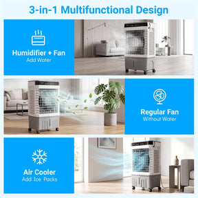 1800 CFM Swamp Cooler, 3-in-1 Evaporative Air Cooler w/ 4 Gal Water Tank, Remote, 3 Speeds & 12H Timer, Portable Cooling Fan for Indoor Outdoor