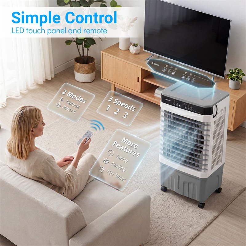 1800 CFM Swamp Cooler, 3-in-1 Evaporative Air Cooler w/ 4 Gal Water Tank, Remote, 3 Speeds & 12H Timer, Portable Cooling Fan for Indoor Outdoor