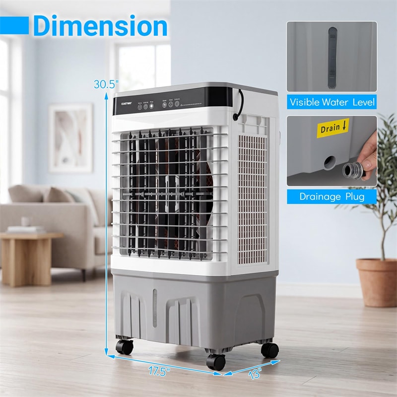 1800 CFM Swamp Cooler, 3-in-1 Evaporative Air Cooler w/ 4 Gal Water Tank, Remote, 3 Speeds & 12H Timer, Portable Cooling Fan for Indoor Outdoor