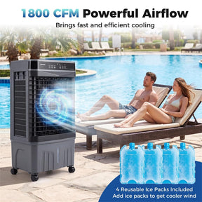 1800 CFM Swamp Cooler, 3-in-1 Evaporative Air Cooler w/ 4 Gal Water Tank, Remote, 3 Speeds & 12H Timer, Portable Cooling Fan for Indoor Outdoor