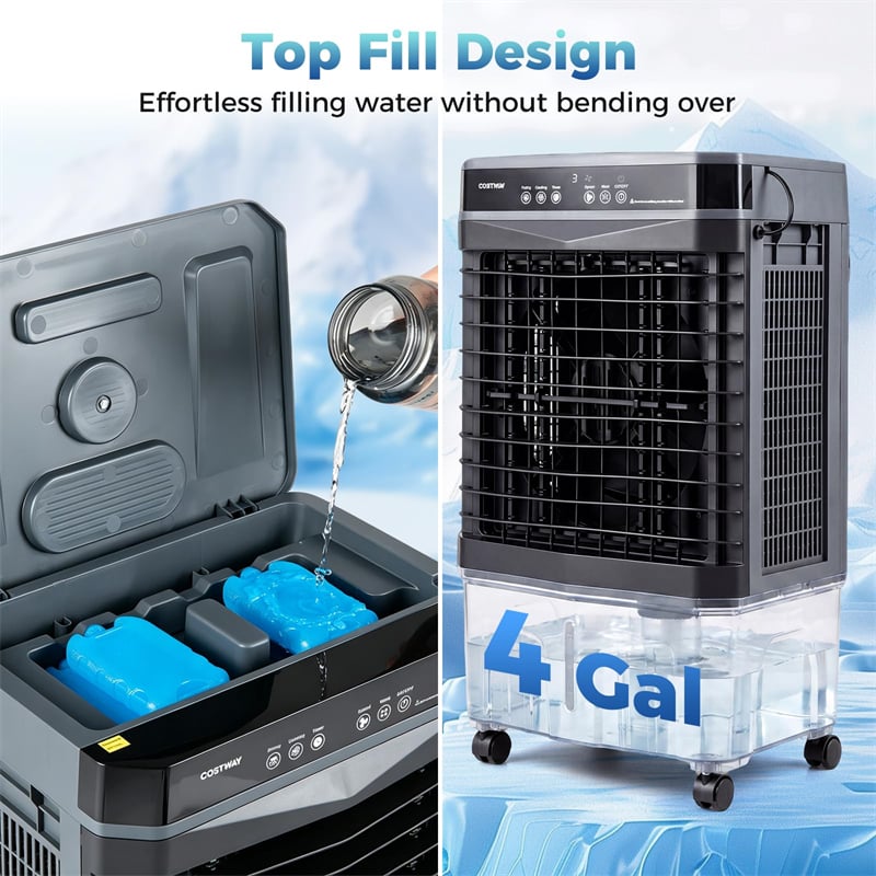 1800 CFM Swamp Cooler, 3-in-1 Evaporative Air Cooler w/ 4 Gal Water Tank, Remote, 3 Speeds & 12H Timer, Portable Cooling Fan for Indoor Outdoor