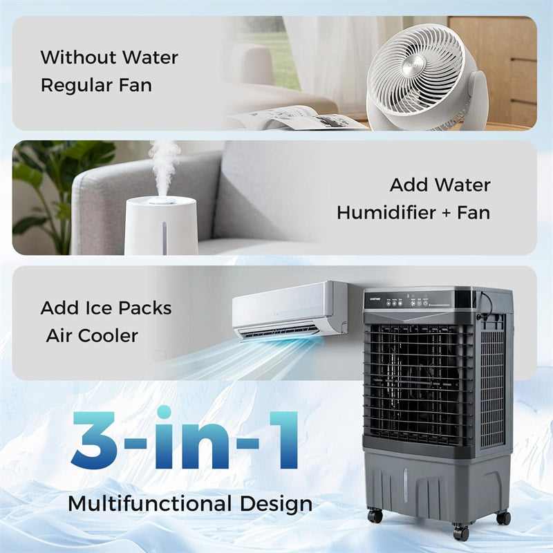 1800 CFM Swamp Cooler, 3-in-1 Evaporative Air Cooler w/ 4 Gal Water Tank, Remote, 3 Speeds & 12H Timer, Portable Cooling Fan for Indoor Outdoor