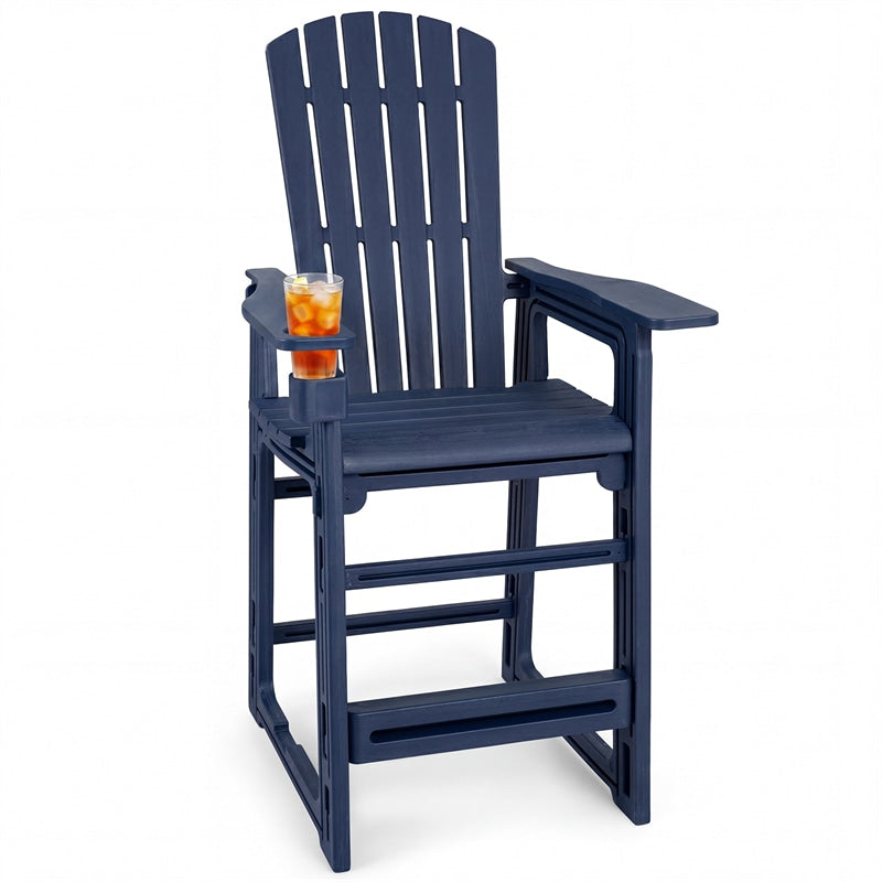 HDPE Tall Adirondack Chair, All-Weather Patio Bar Stool with Cup Holder Armrests, 29" Bar Height Lifeguard Chair for Balcony Pool