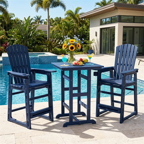 HDPE Tall Adirondack Chair, All-Weather Patio Bar Stool with Cup Holder Armrests, 29" Bar Height Lifeguard Chair for Balcony Pool