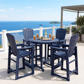 HDPE Tall Adirondack Chair, All-Weather Patio Bar Stool with Cup Holder Armrests, 29" Bar Height Lifeguard Chair for Balcony Pool