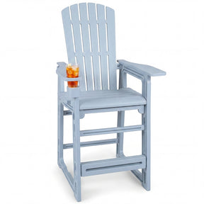 HDPE Tall Adirondack Chair, All-Weather Patio Bar Stool with Cup Holder Armrests, 29" Bar Height Lifeguard Chair for Balcony Pool
