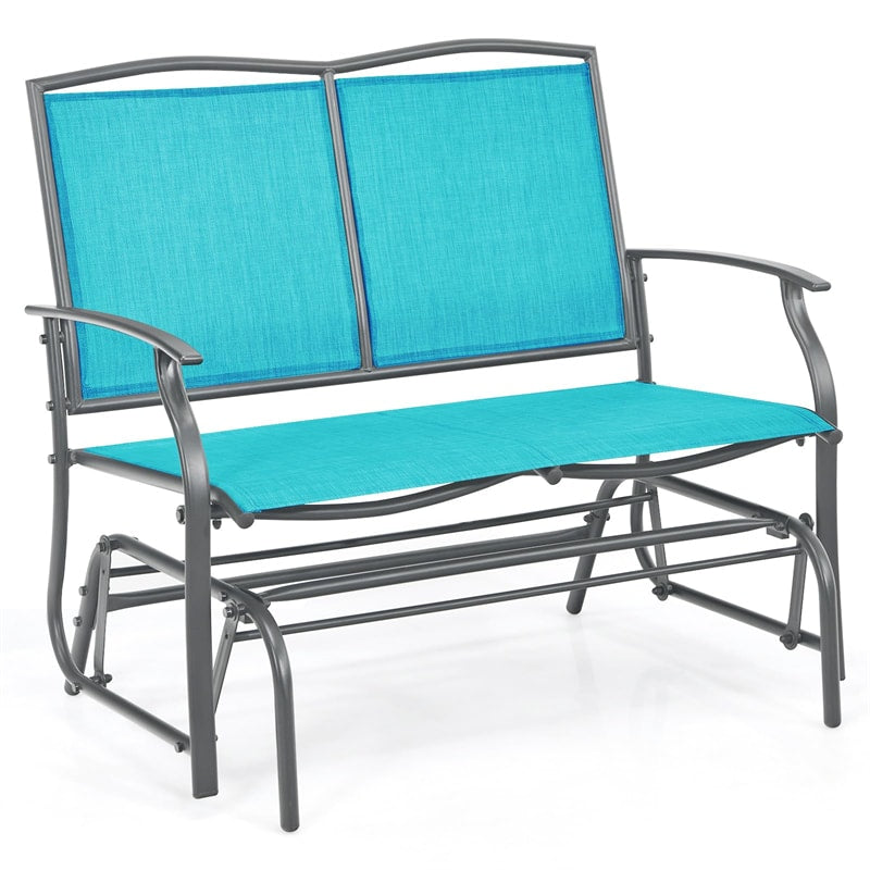 2-Person Outdoor Glider Bench, Steel Frame Patio Double Swing Rocking Loveseat with Fabric Seat & 400LB Capacity for Porch, Backyard, Lawn