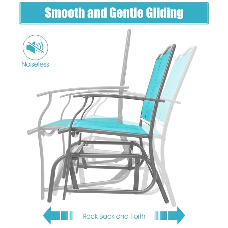 2-Person Outdoor Glider Bench, Steel Frame Patio Double Swing Rocking Loveseat with Fabric Seat & 400LB Capacity for Porch, Backyard, Lawn