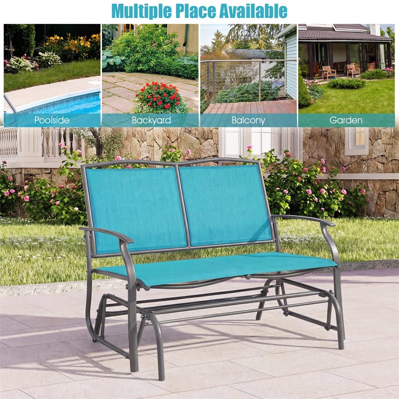 2-Person Outdoor Glider Bench, Steel Frame Patio Double Swing Rocking Loveseat with Fabric Seat & 400LB Capacity for Porch, Backyard, Lawn