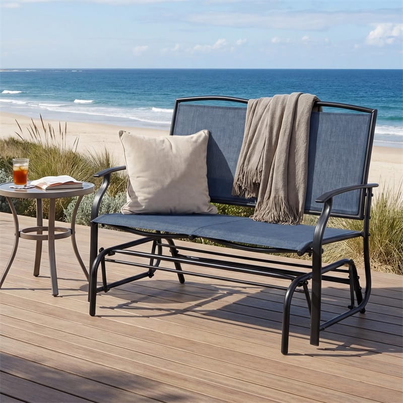 2-Person Outdoor Glider Bench, Steel Frame Patio Double Swing Rocking Loveseat with Fabric Seat & 400LB Capacity for Porch, Backyard, Lawn