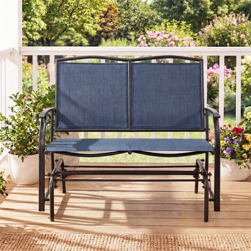 2-Person Outdoor Glider Bench, Steel Frame Patio Double Swing Rocking Loveseat with Fabric Seat & 400LB Capacity for Porch, Backyard, Lawn