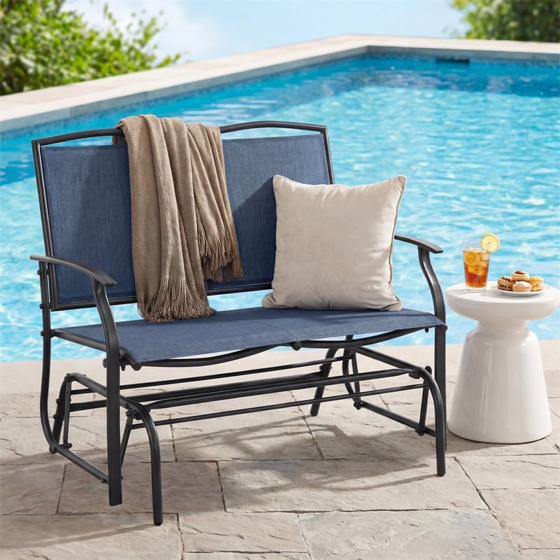 2-Person Outdoor Glider Bench, Steel Frame Patio Double Swing Rocking Loveseat with Fabric Seat & 400LB Capacity for Porch, Backyard, Lawn