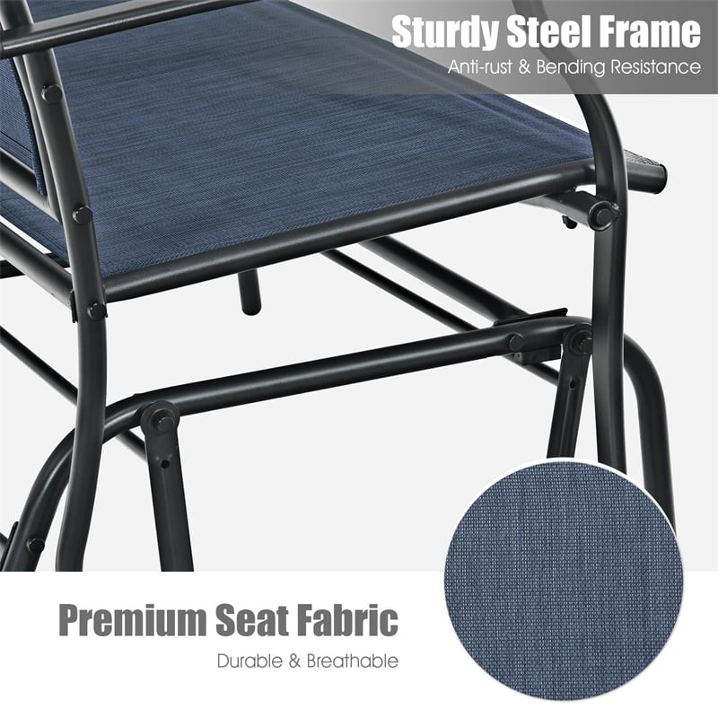 2-Person Outdoor Glider Bench, Steel Frame Patio Double Swing Rocking Loveseat with Fabric Seat & 400LB Capacity for Porch, Backyard, Lawn