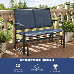 2-Person Outdoor Glider Bench, Steel Frame Patio Double Swing Rocking Loveseat with Fabric Seat & 400LB Capacity for Porch, Backyard, Lawn